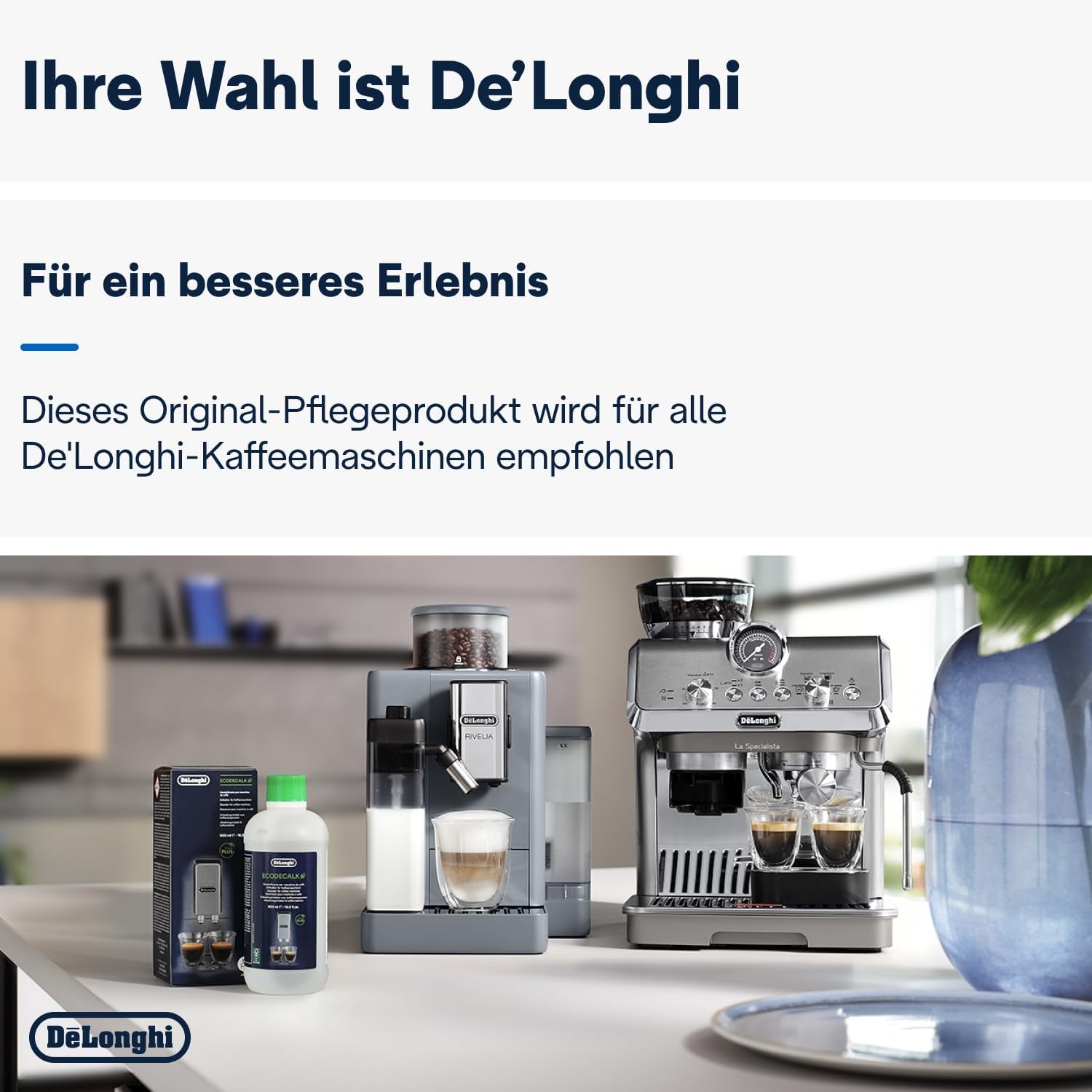 De'Longhi Original Ecodecalk Dlsc502-Entkalker Für Kaffeemaschinen & Kaffeevollautomaten,Exklusiv BEI Amazon,Universal Kalklöser Für 10 Entkalkungsvorgänge,Enthält Natürliche Rohstoffe,2X500Ml,Weiß