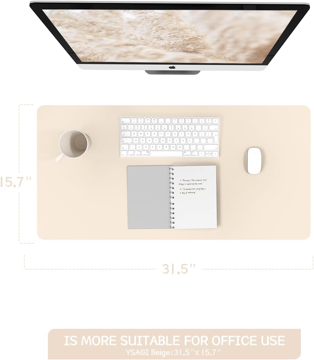 Ysagi Executive Desk Mat, Leather and Non-Slip Suede Mouse Pad, Multifunctional Office Writing Surface, Desk Protector for Home/Office (Beige, 80x40 cm)