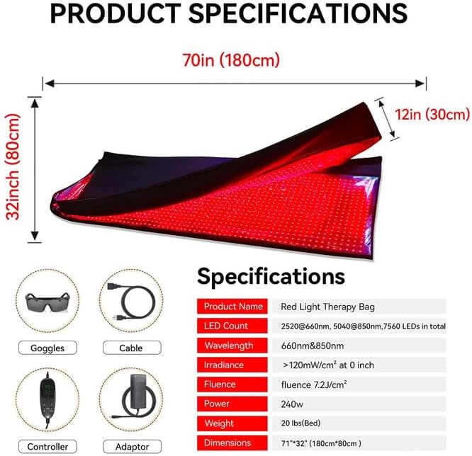 MEGELIN Ganzkörper Rotlichttherapie-Tasche mit Infrarot-Technologie, 180 x 80 cm, 2520 LEDs für effektive Home-Anwendungen