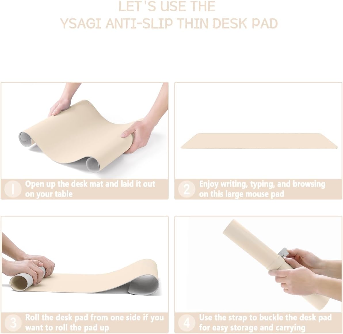 Ysagi Executive Desk Mat, Leather and Non-Slip Suede Mouse Pad, Multifunctional Office Writing Surface, Desk Protector for Home/Office (Beige, 80x40 cm)