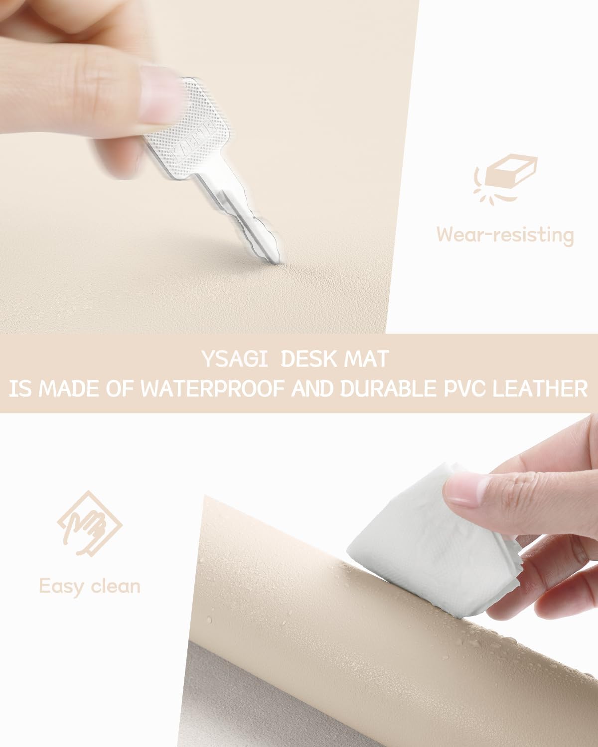 Ysagi Executive Desk Mat, Leather and Non-Slip Suede Mouse Pad, Multifunctional Office Writing Surface, Desk Protector for Home/Office (Beige, 80x40 cm)