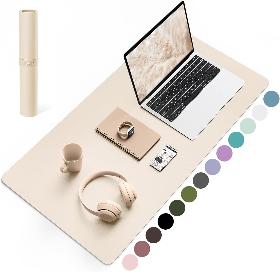 Ysagi Executive Desk Mat, Leather and Non-Slip Suede Mouse Pad, Multifunctional Office Writing Surface, Desk Protector for Home/Office (Beige, 80x40 cm)
