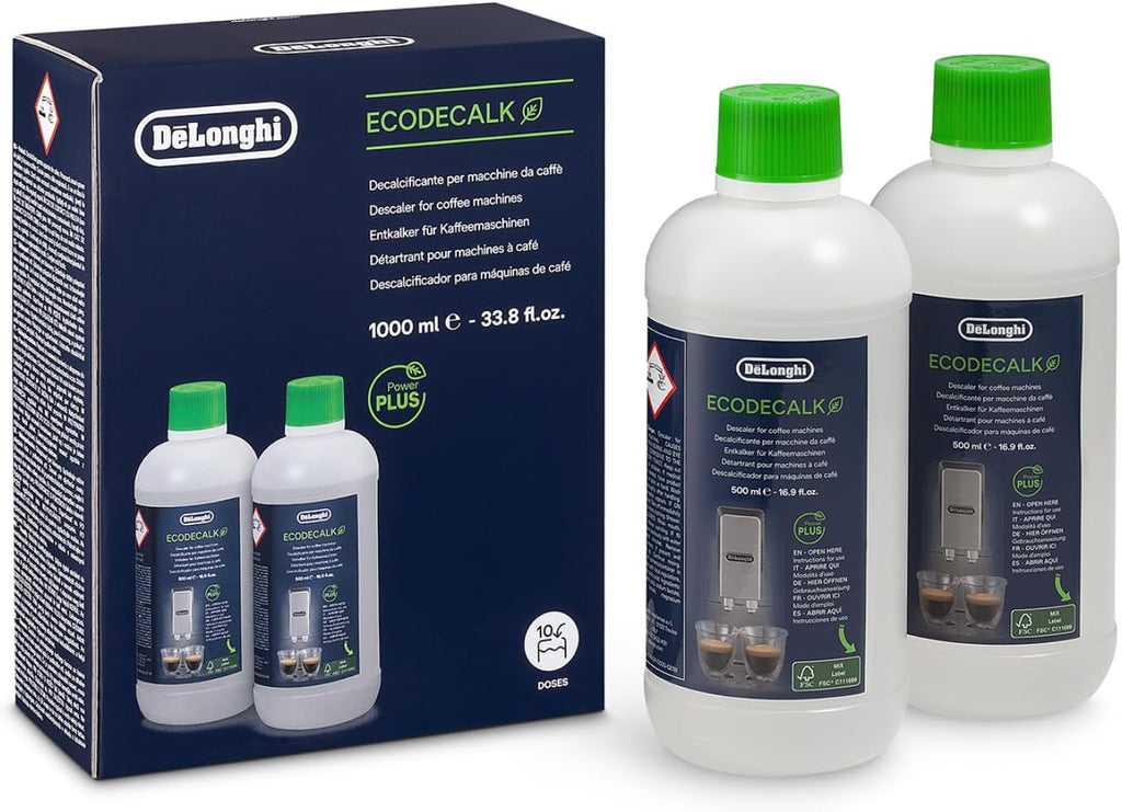 De'Longhi Original Ecodecalk Dlsc502-Entkalker Für Kaffeemaschinen & Kaffeevollautomaten,Exklusiv BEI Amazon,Universal Kalklöser Für 10 Entkalkungsvorgänge,Enthält Natürliche Rohstoffe,2X500Ml,Weiß